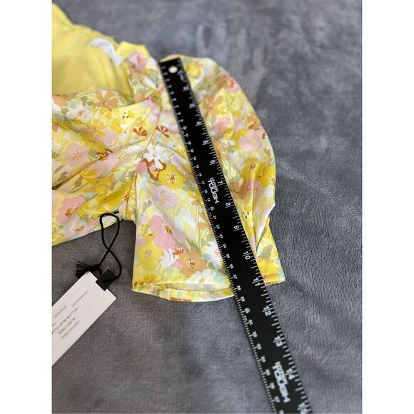 ASTR The Label Midi Dress Womens Small Yellow Rust Martina Floral Ruched NWT - Picture 11 of 14